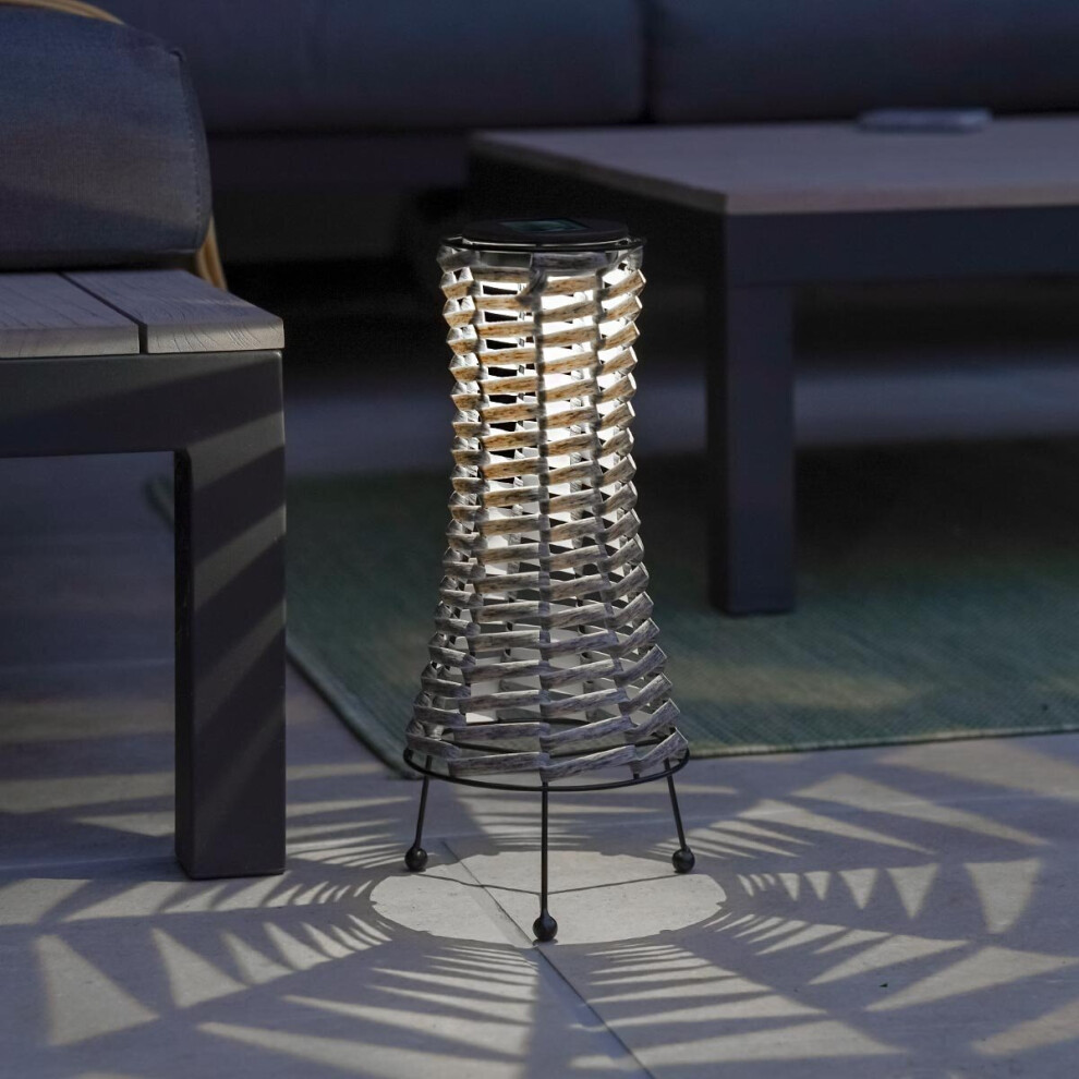 35cm Solar Power Rattan Style Standing LED Lantern Table Light | Outdoor Garden Decoration Warm White Colour Changing