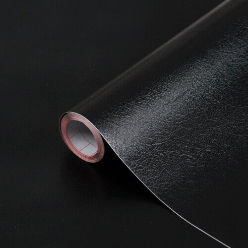 (5m) dc fix LEATHER EFFECT BLACK sticky back plastic vinyl wrap film (90cm wide)