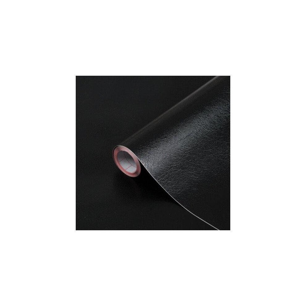 (5m) dc fix LEATHER EFFECT BLACK sticky back plastic vinyl wrap film (90cm wide)