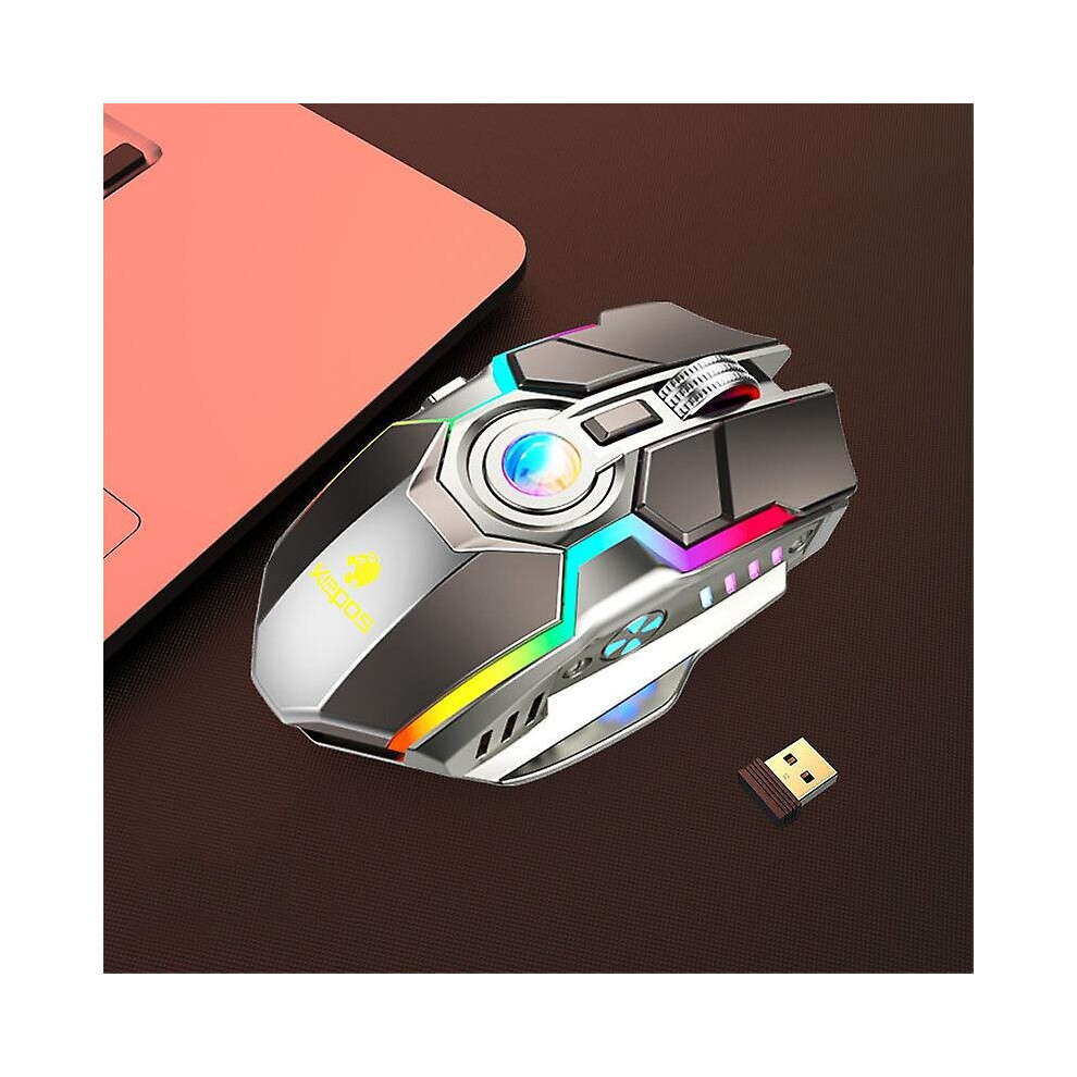 (Gray) Wireless Gaming Mouse Rechargeable Silent Backlight Mice Computer Laptop Accessory Gray 768692085445