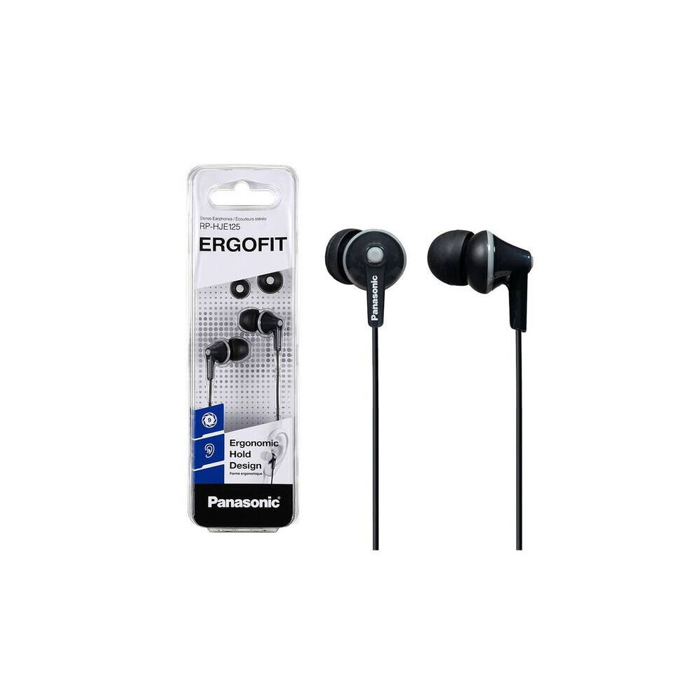 Panasonic Rp-Hje125e-K Ergofit Earphones With Powerful Sound Black