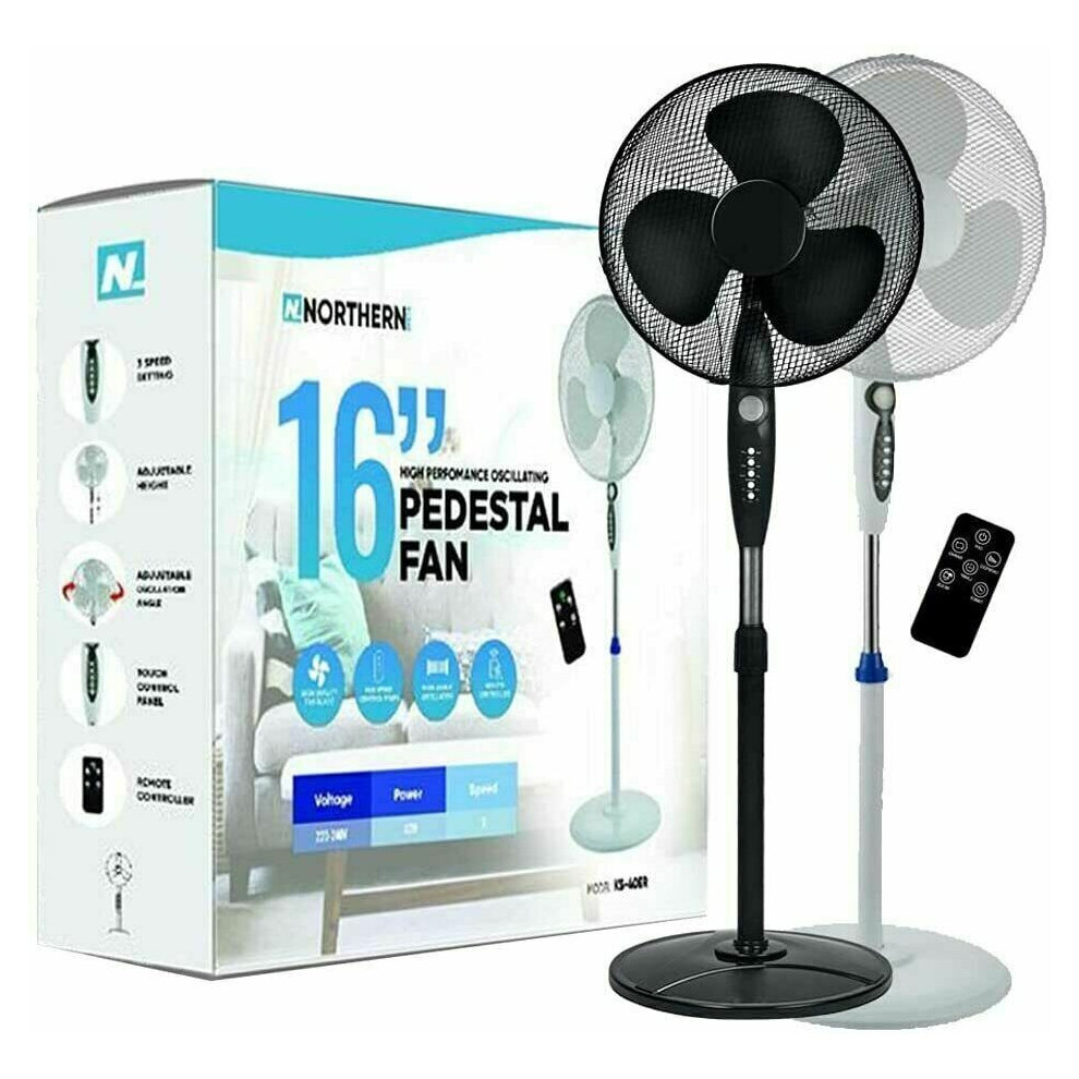 (White ) 16" OSCILLATING PEDESTAL FAN WITH REMOTE CONTROL