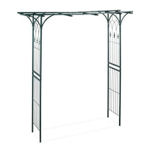 Relaxdays Rose Arch with Gate, Garden Growth Support, Metal Trellis, Weatherproof, HWD 205 x 202 x 52 cm, Dark Green
