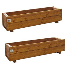 Set of 2 x 90cm Wooden Trough Planters - Wood Plant Trough Container Box