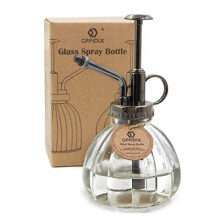 OFFIDIX Glass Watering Spray Bottle, 6.3Inch Tall Vintage Style Spritzer with Bronze Plastic Top Pump One Hand Watering Can Glass Spray Bottle fo