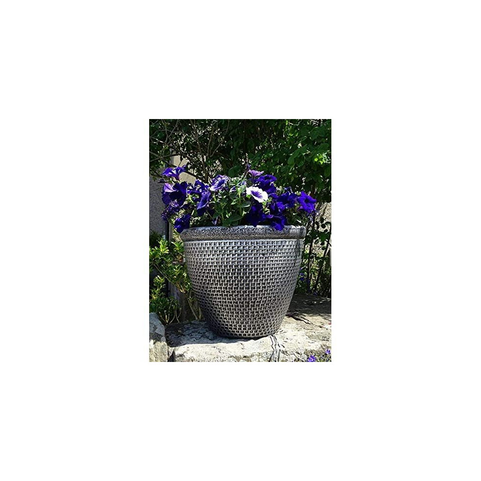 2 x Large Plastic Round Cromarty Plant Pot Flower Pot Planter Garden Decoration Antique Silver 30cm