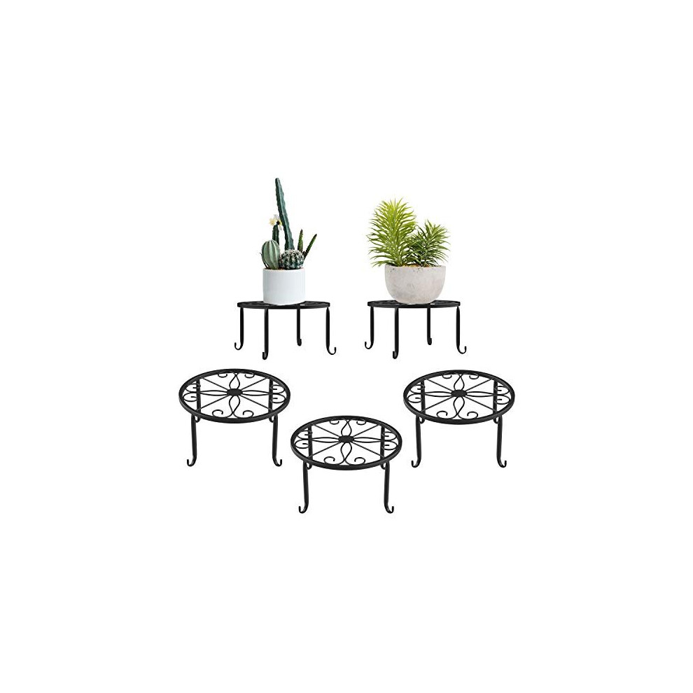 Lewondr Supporto Vasi, Porta Vasi Per Fiori In Ferro Robusto Antirugine 3 Pezzi, Carico Massimo 45 Kg, Accessori Giardinaggio, Supporto Per Fiori Da Interni, Esterni Giardino Casa, Camera - Nero-image