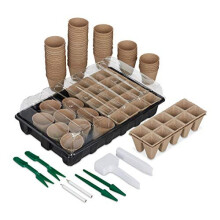 Relaxdays Propagation Set 131 Pieces for Plants, Propagation Box with Cultivation Pots, Pricking Tool & Plant Signs, Black