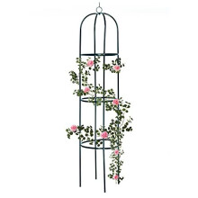 Ram Large 2M Black Metal Garden Obelisk Heavy Duty Strong Tubular Plant Cage For Roses, Climbing Plants Support Structure Garden Decoration