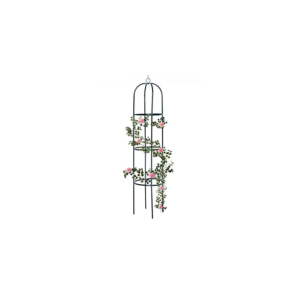 Ram Online Ram Large 2M Black Metal Garden Obelisk Heavy Duty Strong Tubular Plant Cage For Roses, Climbing Plants Support Structure Garden Decoration