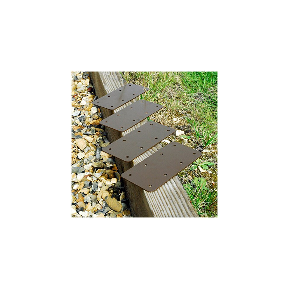 Indoor Outdoors 4 Pack Straight Railway Sleeper Brackets - Timber Joining Plates For Planters, Raised Garden Beds, Driveway Edging - Brown 727264261274