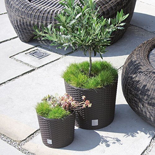 Prosperplast Prosperplast Plastic anthracite grey round low flower pot 40 cm Rato with inner liner 2