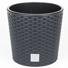 Prosperplast Plastic anthracite grey round low flower pot 40 cm Rato with inner liner