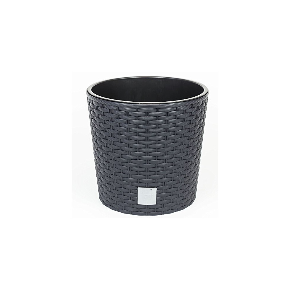 Prosperplast Plastic anthracite grey round low flower pot 40 cm Rato with inner liner