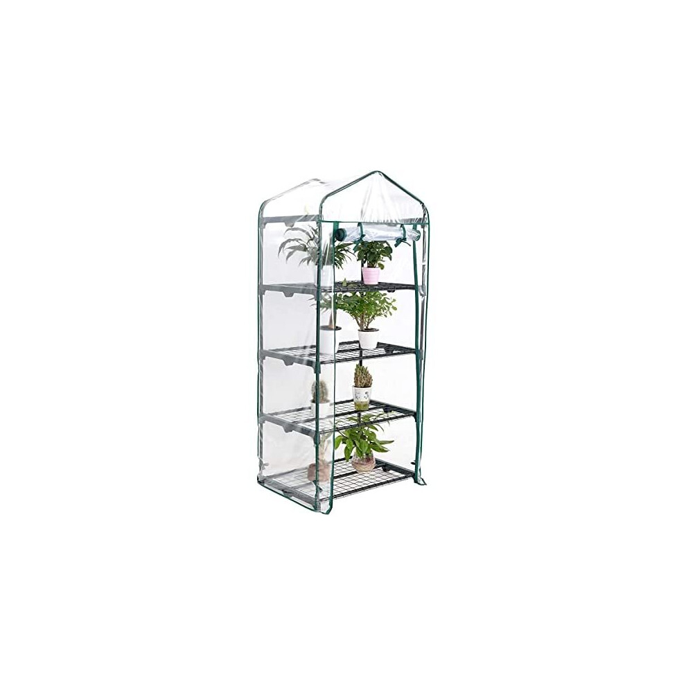 Ram 4 Tier Walk In Greenhouse  Compact Green House with 4 Shelves and Weatherproof PVC Plastic Cover  Plant House/Grow House for Garden and Ou