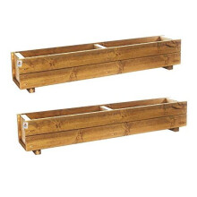 Set of 2 x 120cm Wooden Trough Planters - Large Wood Plant Trough Container Box