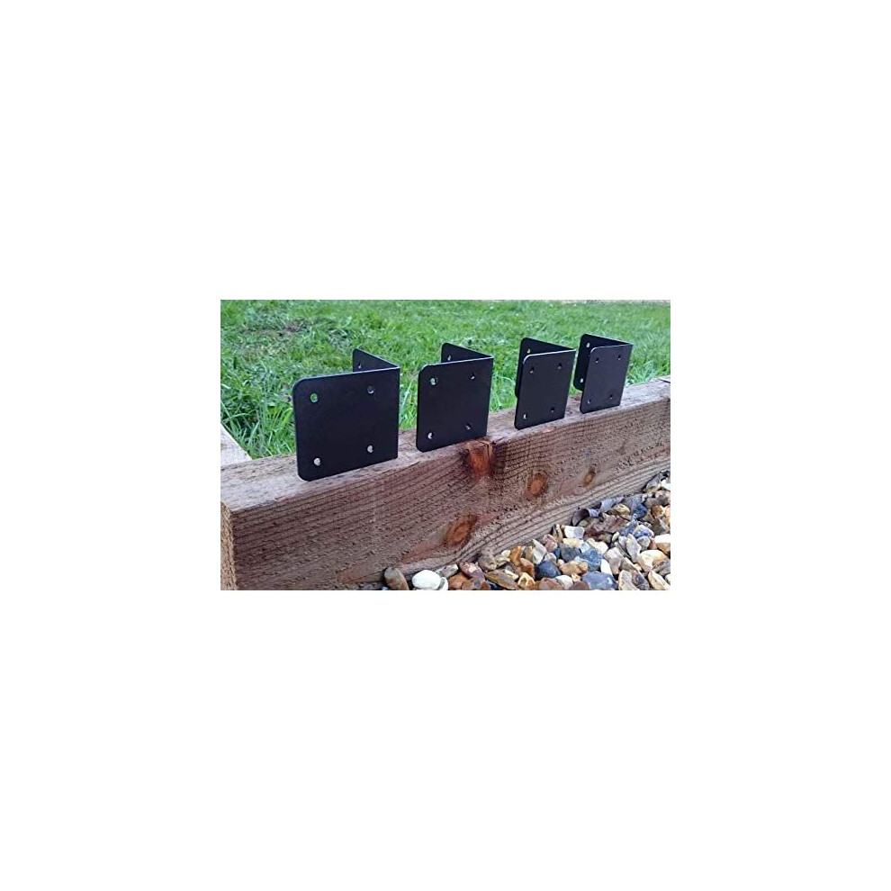 Pack of 10 x CORNER Timber Railway Sleeper Brackets Wooden Planter Raised Bed Edging - Black