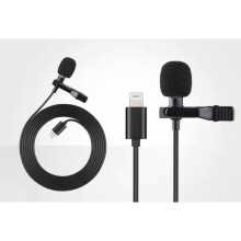 (For Lightning) Clip On Lapel Microphone Hands Free Wired Condenser Mini Lavalier Mic