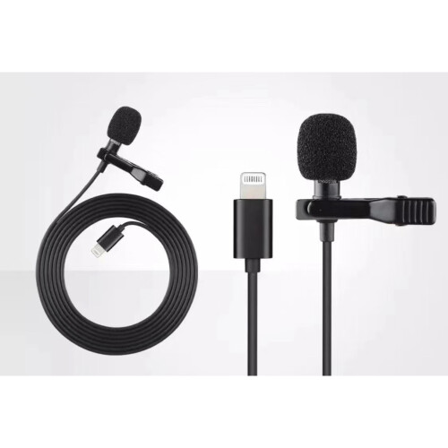 (For Lightning) Clip On Lapel Microphone Hands Free Wired Condenser Mini Lavalier Mic