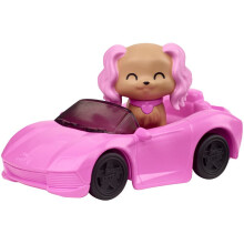 Poup   e Barbie Extra et accessoires avec cheveux longs et bruns coiff   s en tenue rose 2 pi   ces avec veste scintillante et chiot
