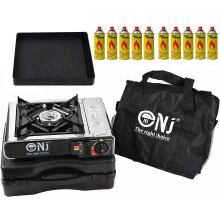 (No. of Gas Canisters: 10) NJ-500+GRILL Portable Camping Gas Stove Steel
