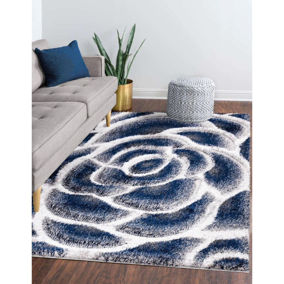 (Navy (ROSE), 160 x 230 cm) Modern Design Rose Pattern Living Room Bedroom Rug