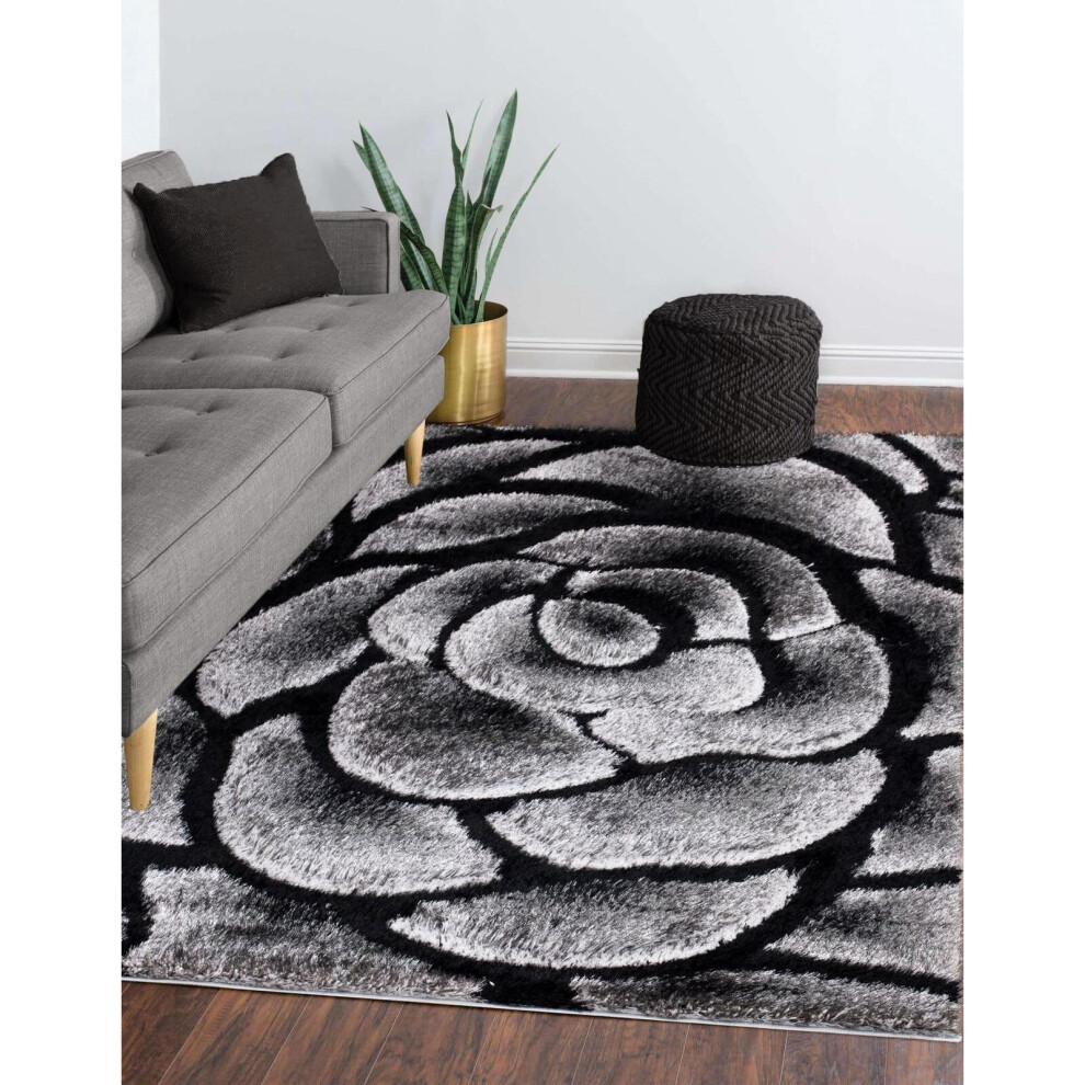 (Black-Grey (ROSE), 160 x 230 cm) Modern Design Rose Pattern Living Room Bedroom Rug