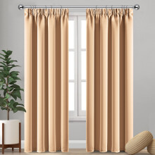(Beige, 66" x 54") Pencil Pleat Curtains Thermal Blackout Ready Made Curtain Pair