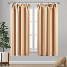 (Beige, 90" x 90") Pencil Pleat Curtains Thermal Blackout Ready Made Curtain Pair