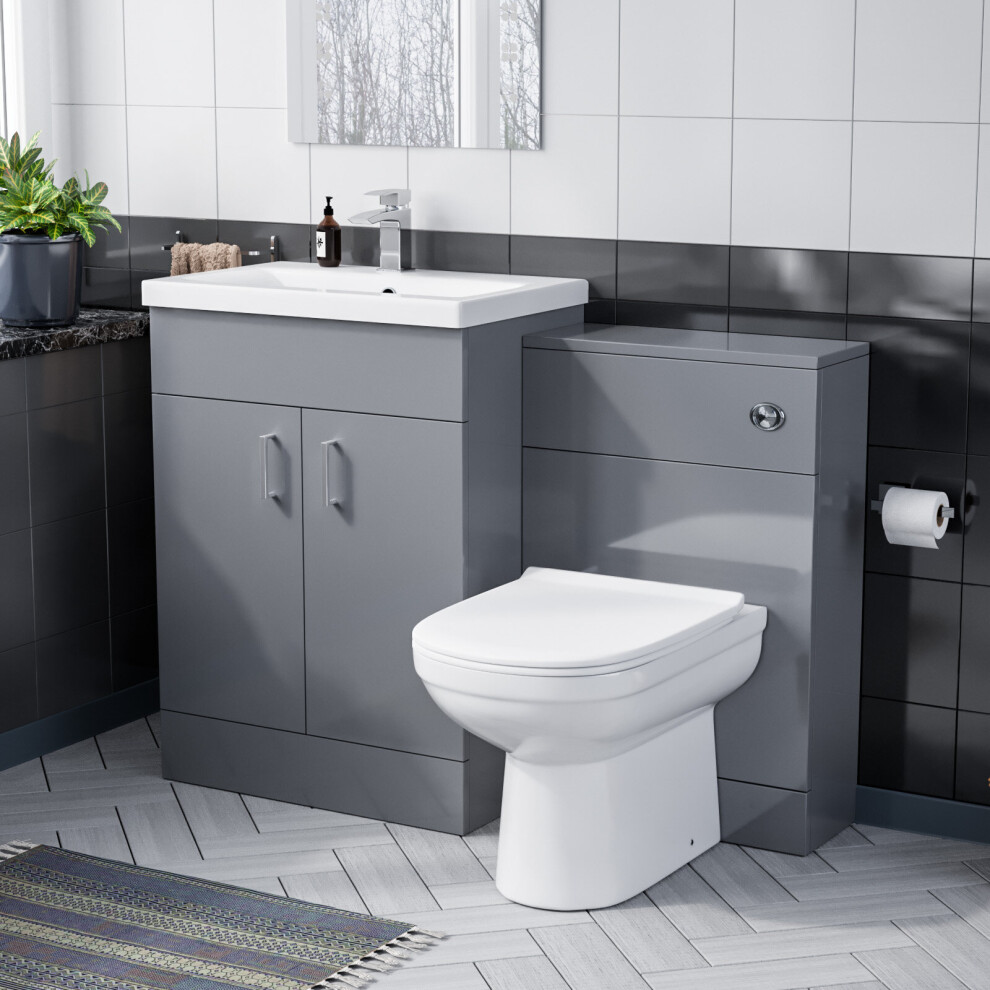 Nanuya 600mm FS Light Grey Cabinet, Ceramic Basin & BTW Pan with Soft Close Seat FP