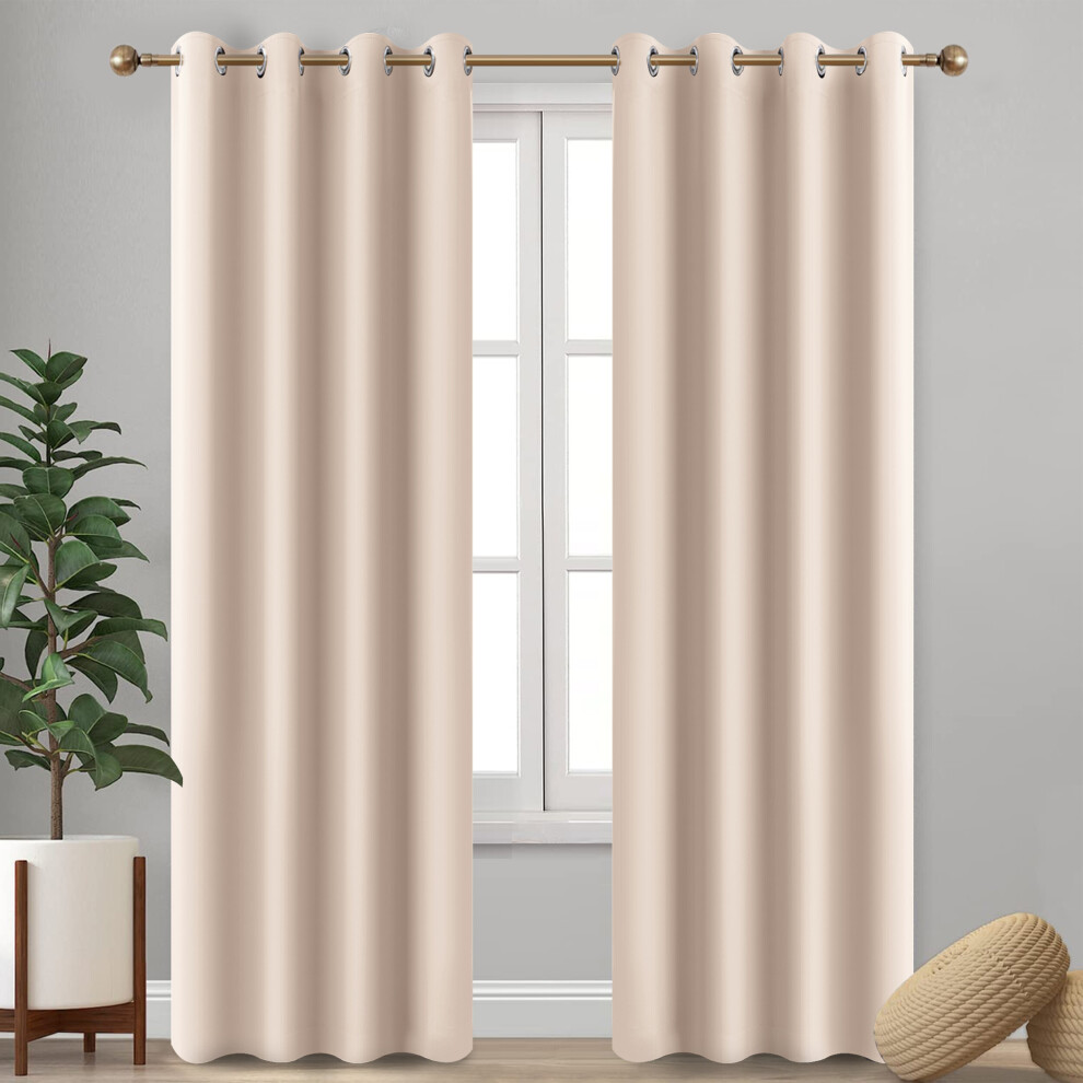 (Cream, 66" x 54") Insulated Heavy Thermal Blackout Curtains Pair Eyelet Ring Top Ready Made Window Panel Free Tieback