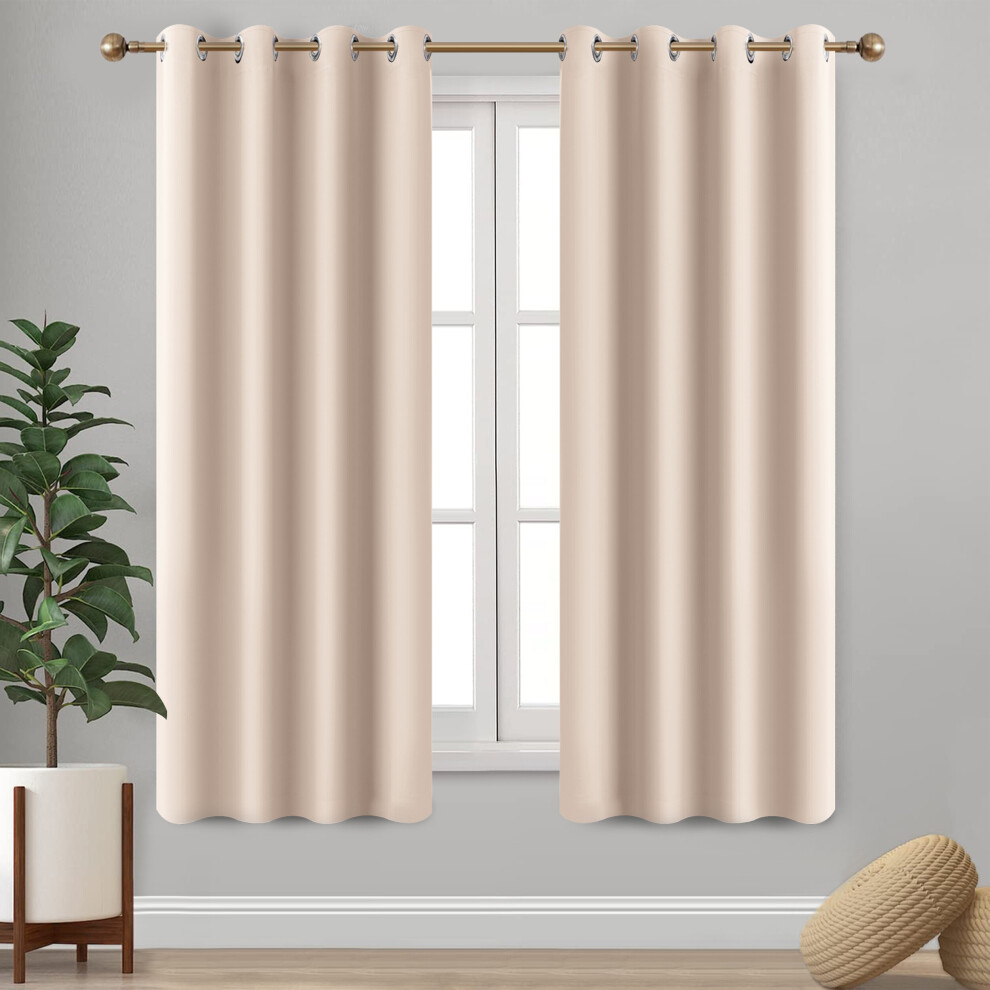 (Cream, 46" x 54") Insulated Heavy Thermal Blackout Curtains Pair Eyelet Ring Top Ready Made Window Panel Free Tieback