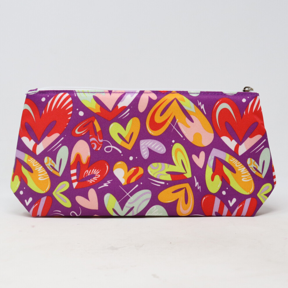 Clinique Purple/Colored Hearts Print Cosmetic Bag  / New