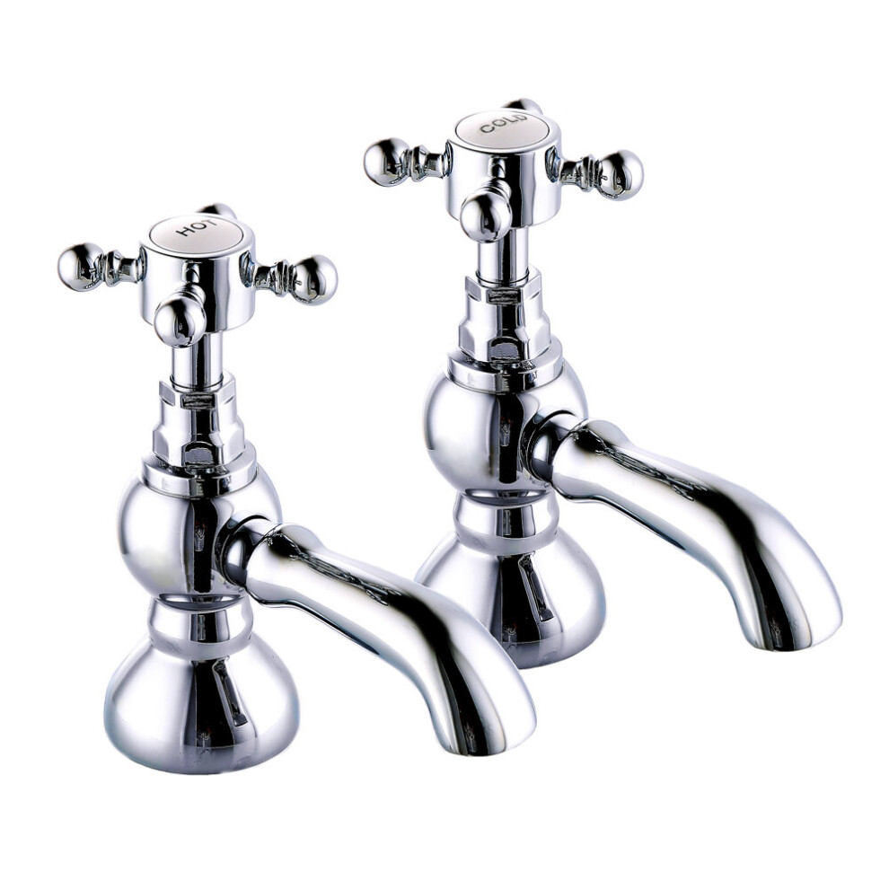 Traditional Twin Hot and Cold Basin Sink Taps Bathroom Cross Handle Vintage Faucets