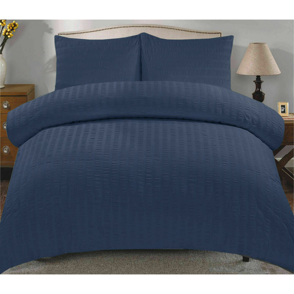 (Single , Navy Blue) Seersucker Duvet Cover 8 - Colours Available