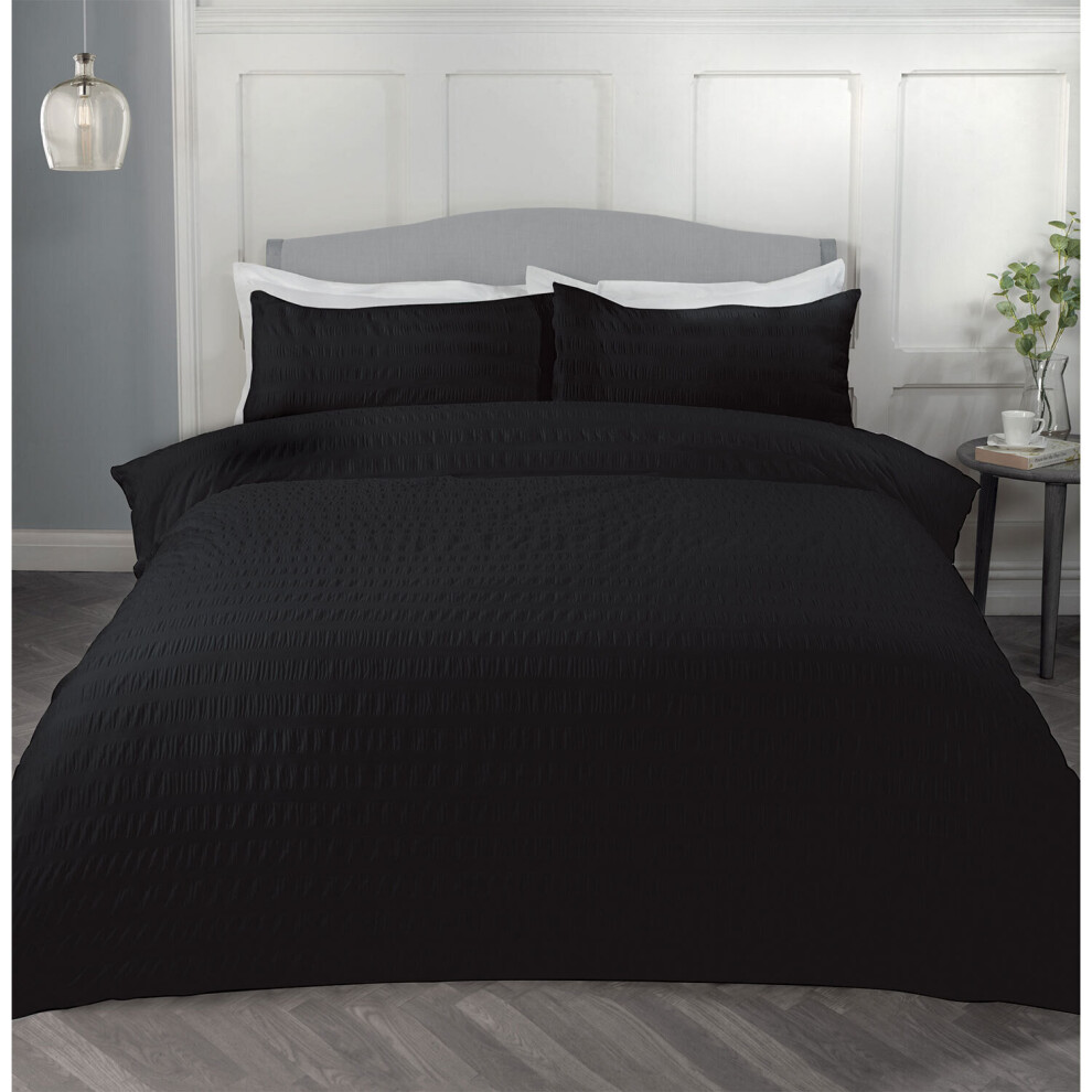 (Single , Black ) Seersucker Duvet Cover 8 - Colours Available