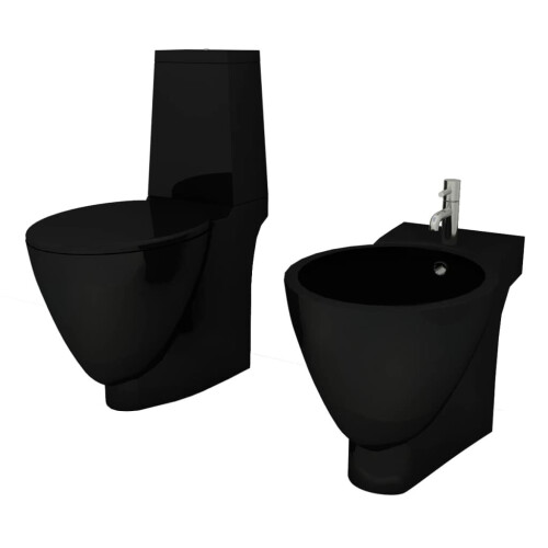 VidaXL vidaXL Ceramic Toilet & Bidet Set Black Home WC Bathroom Plumbing Fixtures 1