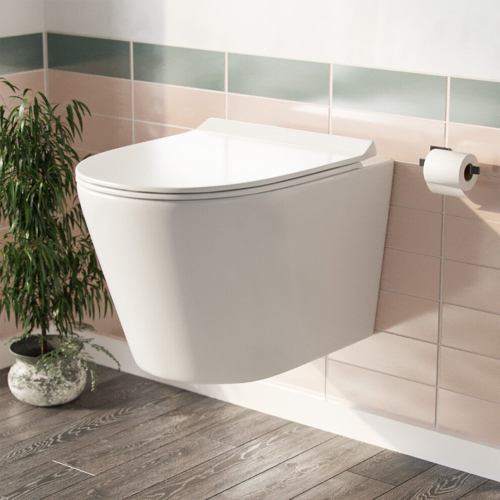 Elliss Rimless Wall Hung Toilet Pan + Soft Close Toilet Seat 7427009351699