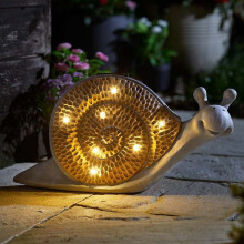 43cm Solar Power Novelty Outdoor Woodstone LED Snail Ornament | Garden Decoration