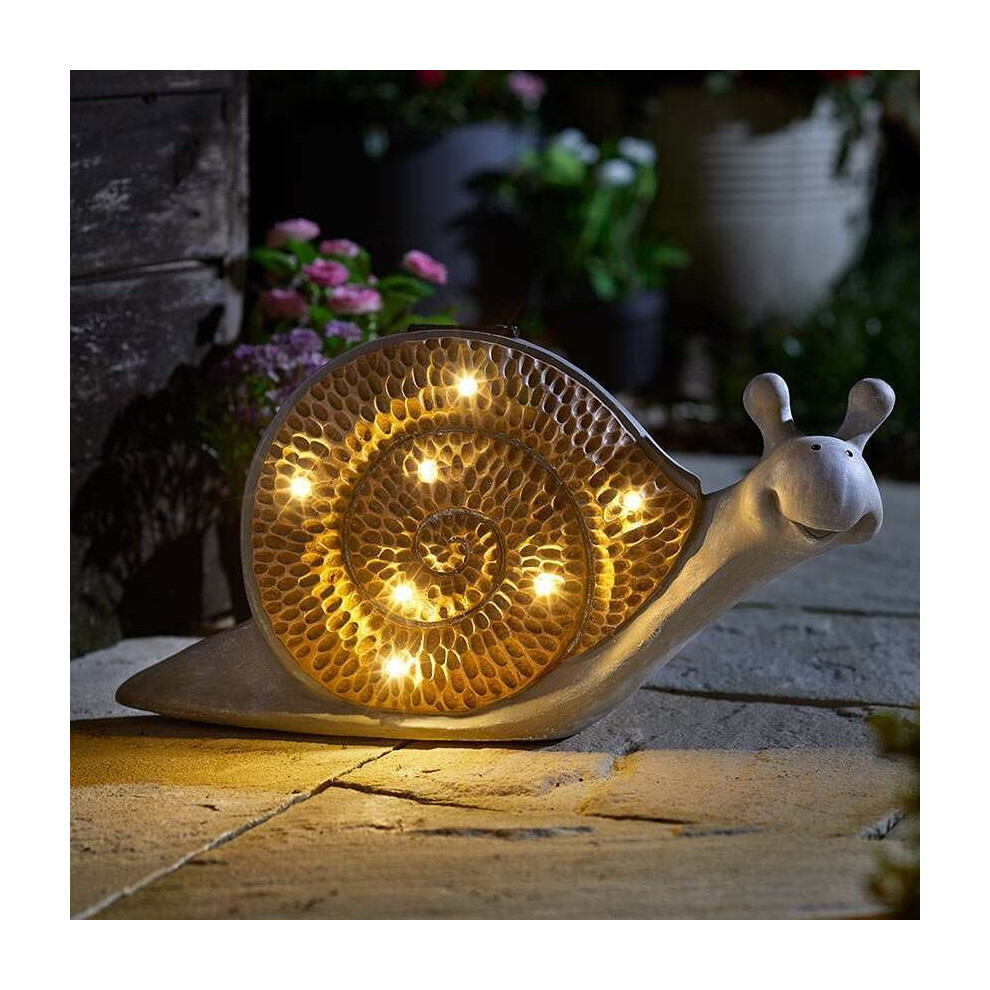 New Smart Garden 43Cm Solar Power Novelty Outdoor Woodstone Led Snail Ornament | Garden Decoration White