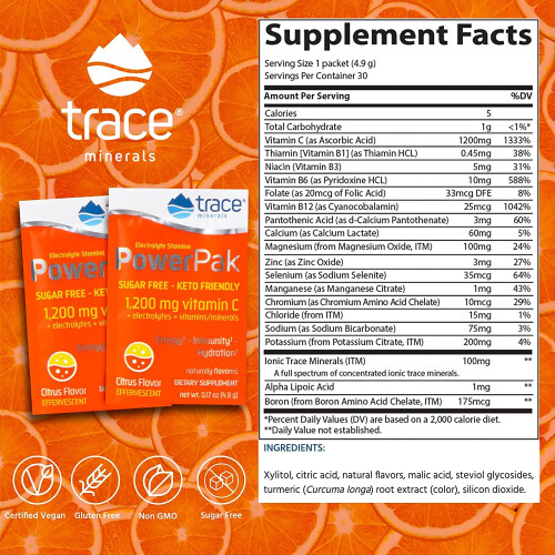 Trace Minerals Æ, Electrolyte Stamina PowerPak, Zero Sugar, Citrus, 30 Packets, 0.17 oz (4.9 g) Each 2