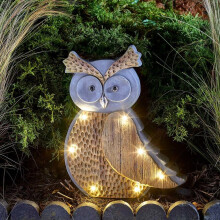 38cm Solar Power Novelty Woodstone LED Owl Ornament | Outdoor Garden Decoration