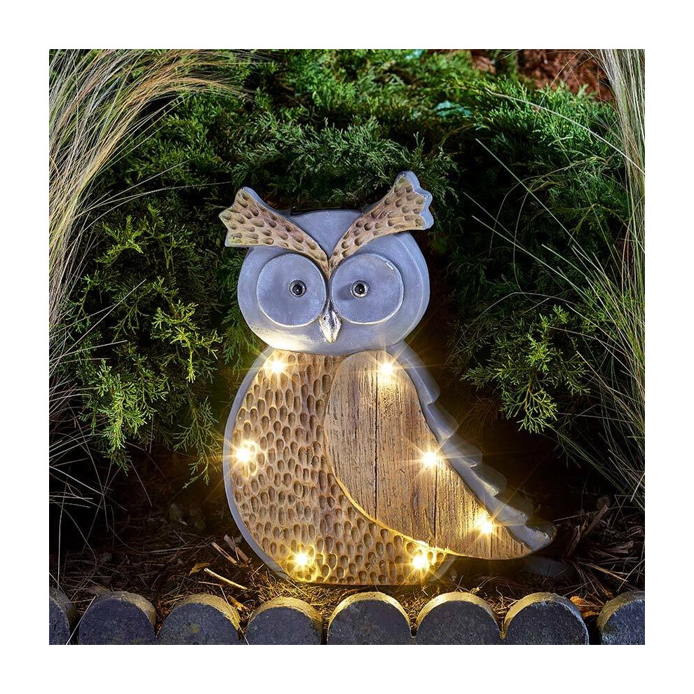 38cm Solar Power Novelty Woodstone LED Owl Ornament | Outdoor Garden Decoration