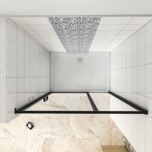 AICA (800mm) New BLACK Frame Pivot Shower Door Enclosure 2