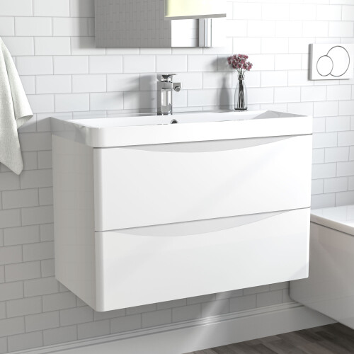 800mm Bathroom Vanity Unit with Basin Gloss White Cloakroom Sink Unit