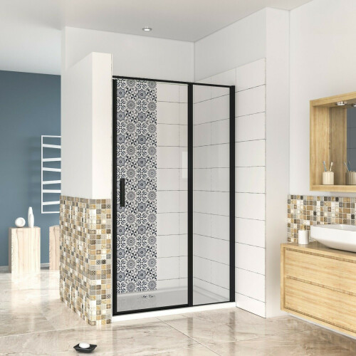 AICA (800mm) New BLACK Frame Pivot Shower Door Enclosure