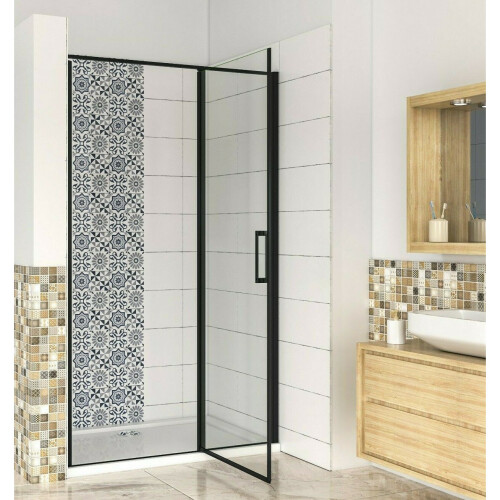 AICA (800mm) New BLACK Frame Pivot Shower Door Enclosure 1