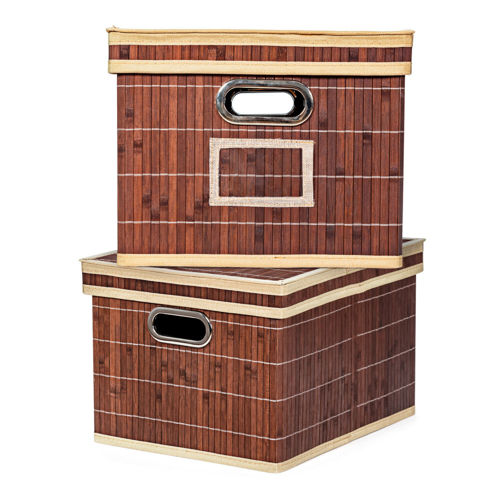 2 PCS Bamboo Woven Hamper Folding Bamboo Square Storage Bin Basket