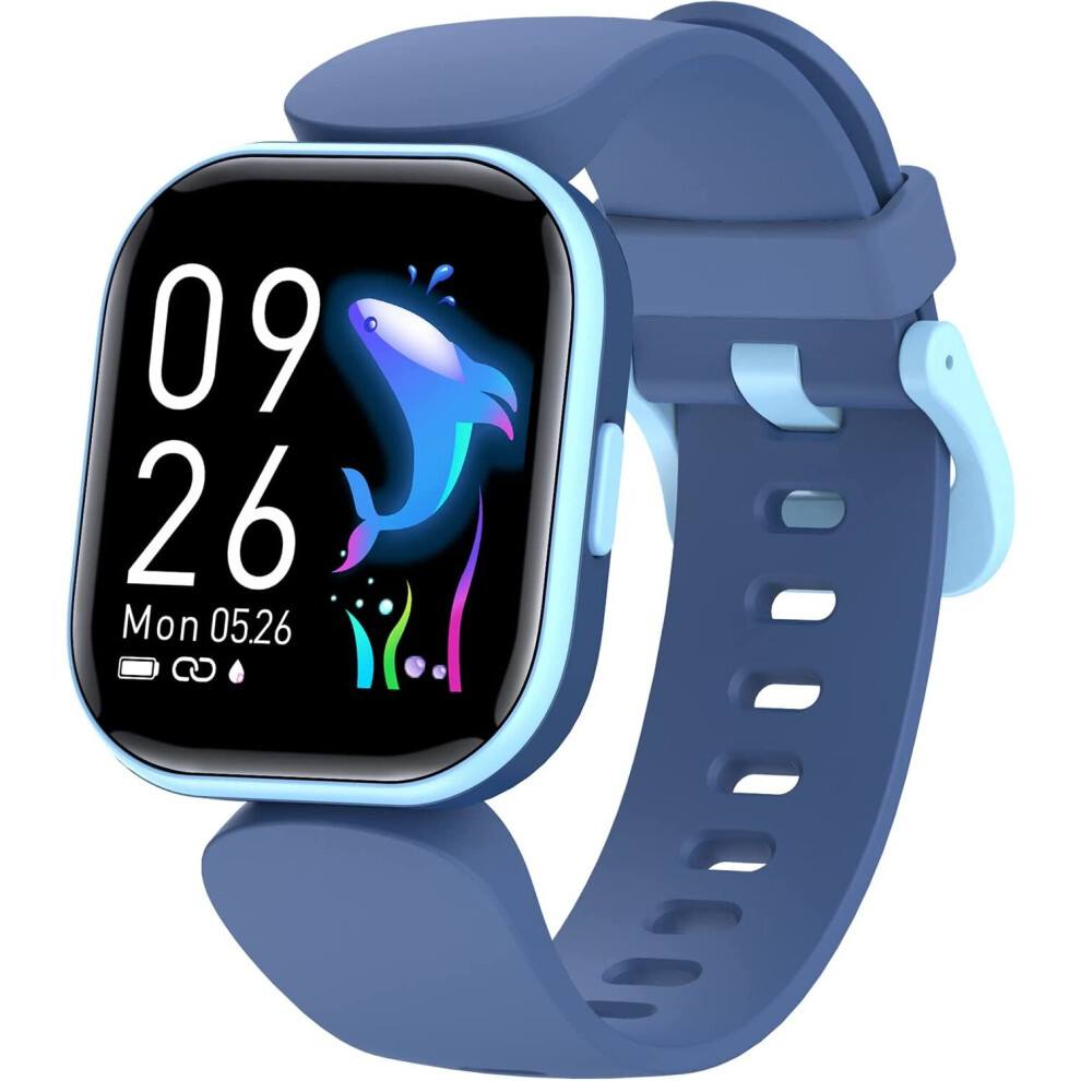 (Blue) Kids Fitness Activity Tracker Watch, 1.4" DIY Watch Face IP68 Waterproof Kids Smart Watch with 19 Sport Modes