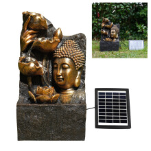 (SOLAR BUDDHA HEAD FOUNTAIN) GEEZY Solar LED Outdoor Garden Water Feature Cascading Fountain Statue Home Decoration